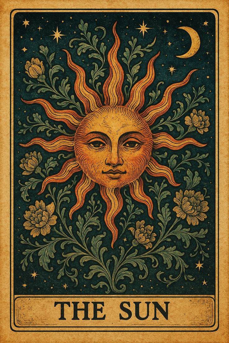 Carta dei Tarocchi The Sun &mdash; il Sole tra fiori e stelle